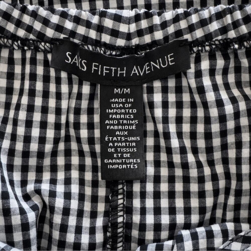 Saks Fifth Avenue Gingham Off-Shoulder Hi-Low Dress Tie Waist Black White M - Picture 6 of 9